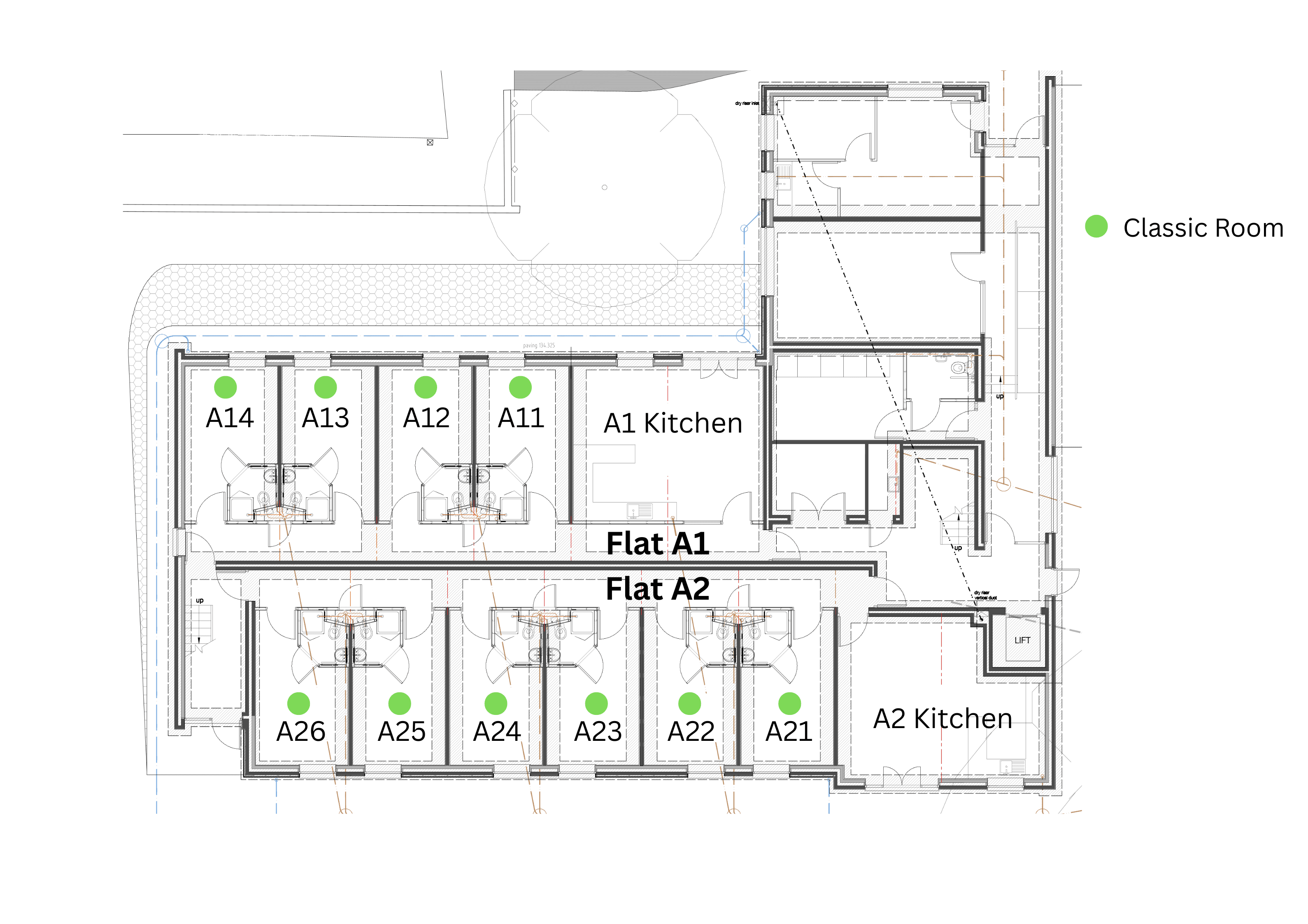 Block A ground floor plan at Cadnam Hall showing the 4 Bed Classic layout